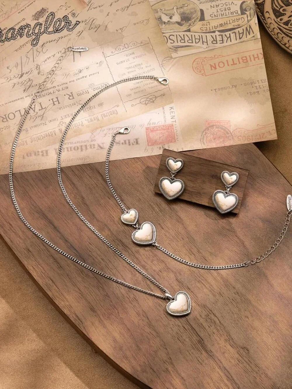 Women Silver White Western Gold Plated Wrangler Heart Turquoise Pendant Necklace
